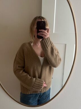 OAK + FORT Open-Front Cardigan Sweater - Camel Brown